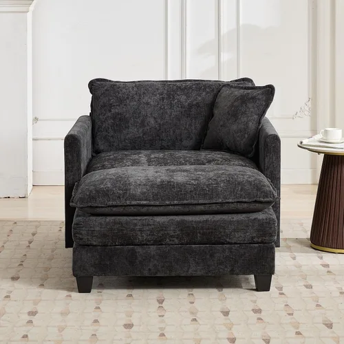 Vista 126 de Sofá seccional modular verde de 111.5", sofás seccionales grandes de 3 plazas para sala de estar, sofá nube oversized de tela chenille con otomana