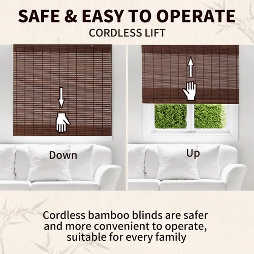 Vista 5 de ALIMOO Persianas romanas de bambú inalámbricas, persianas de bambú para ventanas interiores, hogar y jardín, fácil instalación, 32 pulgadas de ancho