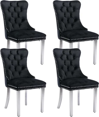 Vista 9 de Juego de 2 sillas de comedor de terciopelo beige, modernas sillas de cocina