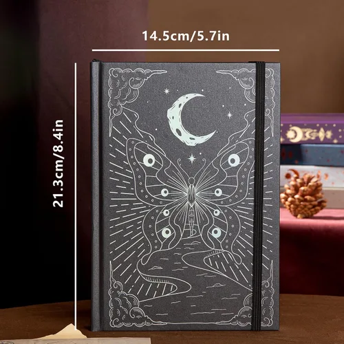 Vista 2 de TIEFOSSI Cuaderno de puntos, diario de mariposa para mujeres y hombres, papel grueso de 160 GSM con 256 páginas numeradas, diario de tapa dura A5