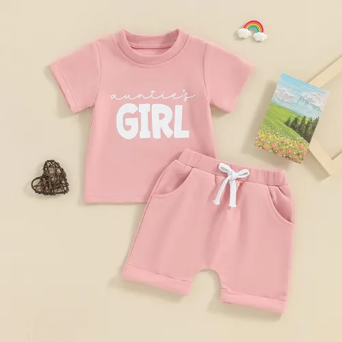 Vista 2 de CREAIRY Conjunto de camiseta de manga corta para niña recién nacida, camiseta de manga corta, pantalones cortos, conjunto de sudadera para niños