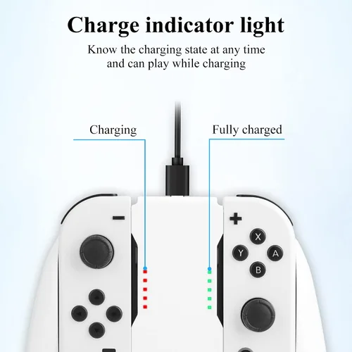 Vista 3 de GLDRAM Joycon Charger Grip for Nintendo Switch & Switch OLED Accessories, Switch Joy Con Controller Charging Grip with LED Indicator, Charging Cable
