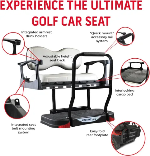Vista 2 de MadJax Genesis 300 - Kit de asiento trasero de aluminio para modelos EZGO RXV 2008 en adelante, cojines negros de lujo
