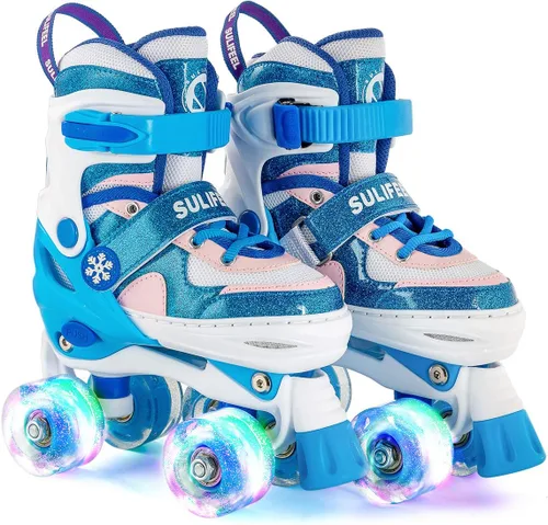 Vista 14 de SULIFEEL Rainbow Unicorn - Patines ajustables de 4 tamaños para niñas y niños de 3-5, 5-8, 6-12 años, patines para interiores y exteriores