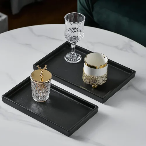 Vista 4 de Bandeja de maquillaje de cerámica Redelaenor, soporte de accesorios de baño negro para organizador de fregadero de cocina y bandeja decorativa