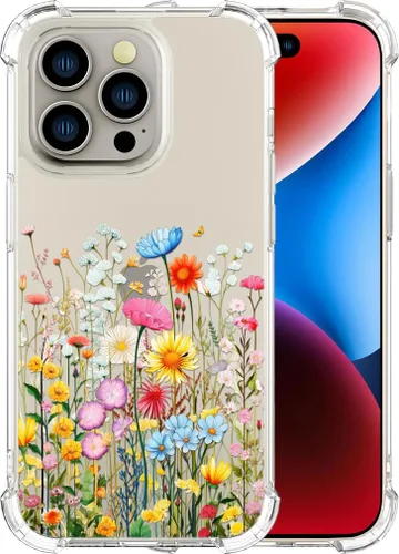 Vista 20 de Compatible con iPhone 14, funda transparente y bonita para mujeres y niñas, diseño floral, diseño floral femenino, funda para teléfono 14