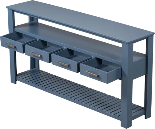 Vista 9 de Moderna mesa consola de 62.2 pulgadas, mesa de sofá con 4 cajones y 2 estantes, adecuada para entrada, pasillo, sala de estar, dormitorio