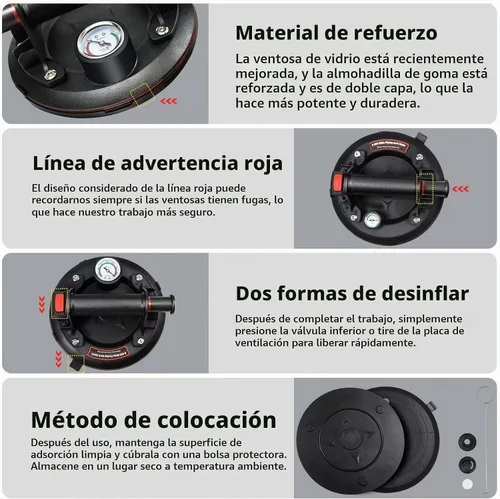 Vista 4 de Ventosas resistentes de 8 pulgadas para vidrio, paquete de 2 con capacidad de carga de 600 libras, herramienta elevadora de vidrio resistente