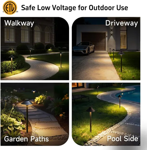 Vista 5 de Gardenreet Luces de camino de latón para exteriores, iluminación de camino de paisaje de bajo voltaje con cable, luz LED de pasarela de 12 V