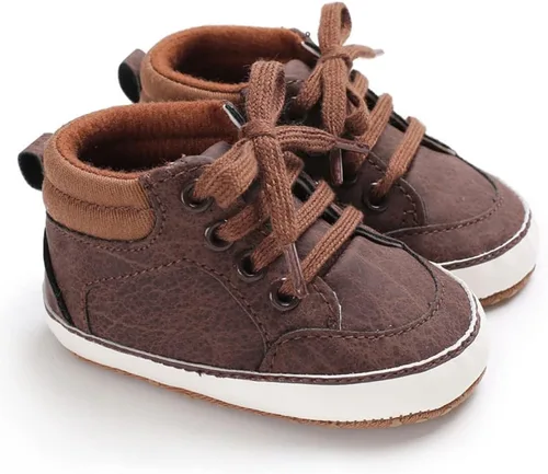 Vista 2 de Sekantrol Zapatos de cuna para recién nacidos, zapatos de bebé para niños y niñas, suela de goma suave, zapatos de moda de caña alta antideslizantes