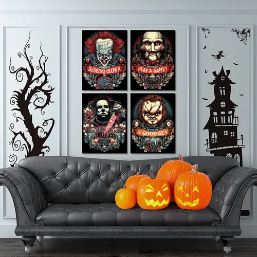Vista 3 de Paquete de 6 pinturas de diamantes de Halloween para adultos, kits de arte de diamantes de terror 5D para adultos, puntos de diamante de perforación