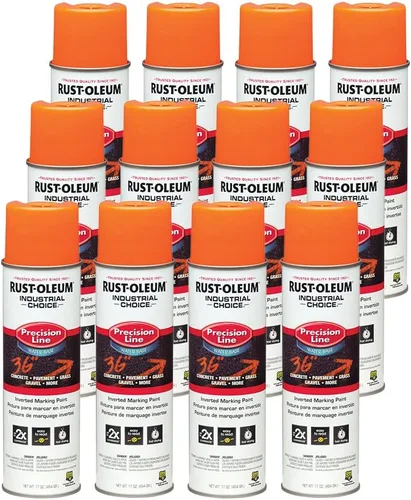 Vista 4 de Rust-Oleum 203035-12PK Pintura en aerosol invertida industrial a base de agua, 17 onzas, naranja alerta APWA, paquete de 12 unidades APWA Alerta