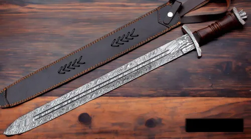 Vista 3 de Espada de acero de Damasco forjada a mano personalizada Espada de daga suiza Viking Gladius Espada de doble filo Espada de Gladiador de sangre