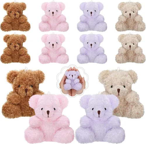 Vista 7 de Sotiff 12 piezas de mini oso de peluche de 4 pulgadas, oso de peluche a granel, llaveros de animal de Navidad, muñecas de adorno para regalo