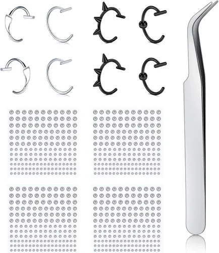 Vista 9 de Zolure Piercings Falsos de Labios Dientes de Vampiro Joyería de Piercings Falsos de Labios Aros Falsos de Mordida de Serpiente Joyería de Labios Sin