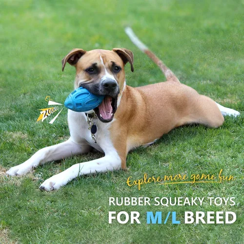 Vista 3 de EASTBLUE Juguetes para perros con sonido para masticadores agresivos: Bola de goma para cachorros con chirriador, juguete para mascotas casi