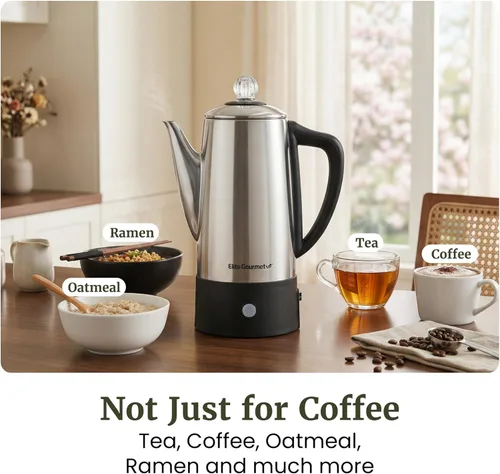 Vista 6 de Elite Gourmet EC140 Cafetera eléctrica de 6 tazas con función de mantener caliente, perilla de progreso de preparación transparente, mango de tacto