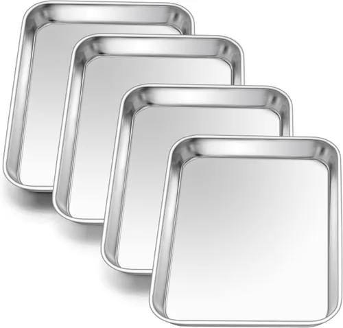 Vista 26 de E-far Mini bandeja para horno tostador, bandeja para hornear galletas de acero inoxidable de 9.4 x 7.3 pulgadas, bandeja pequeña de metal no tóxico