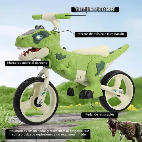 Vista 5 de Juguetes de bicicleta de equilibrio para niños pequeños con temática de dinosaurios para niñas y niños de 3, 4, 5, 6, 7 años - Efectos de música e