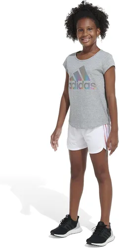 Vista 4 de adidas Pantalones cortos de malla con forro Pacer de 3 rayas con cintura elástica para niña