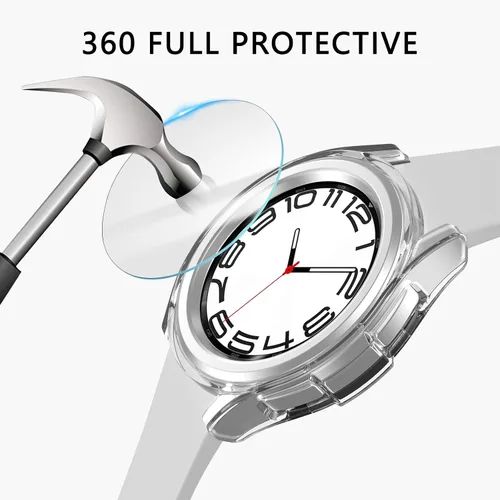 Vista 3 de [Paquete de 4+4] para Galaxy Watch 6 Classic - Funda protectora de pantalla de 1.693 in, accesorios de policarbonato duro con película de vidrio