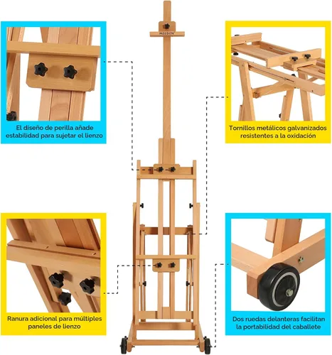 Vista 5 de MEEDEN Caballete versátil con marco en H de estudio – Caballete de estudio de madera de haya ajustable para todos los medios, soporte de caballete