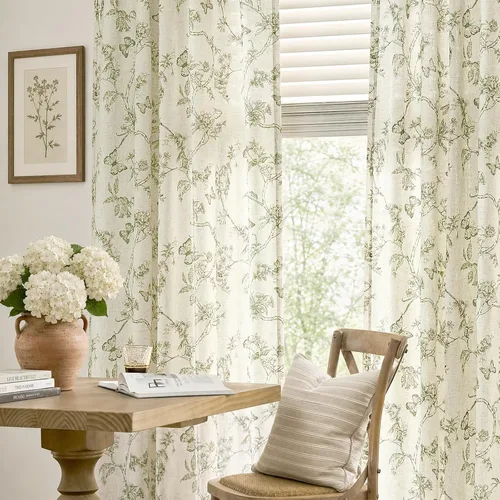 Vista 6 de Lazzzy Cortinas de lino floral verde con bolsillo para barra de granja, 50 Charlotte Verde
