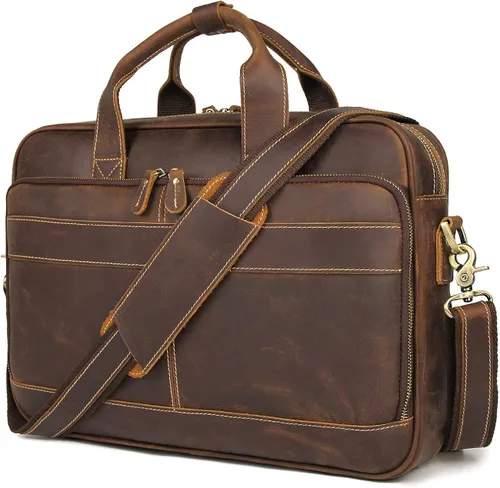 Vista 2 de Augus Bolso bandolera de cuero para hombre mochila de viaje vintage de 17 pulgadas maletín para portátil