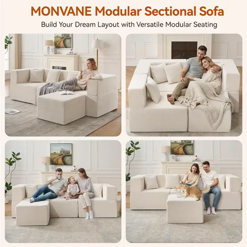 Vista 4 de MONVANE Sofá Seccional Modular de 103'', Sofá Seccional Cloud con Otomana, Sofá Convertible de Chenille en Forma de L con Asiento Profundo, Sofás