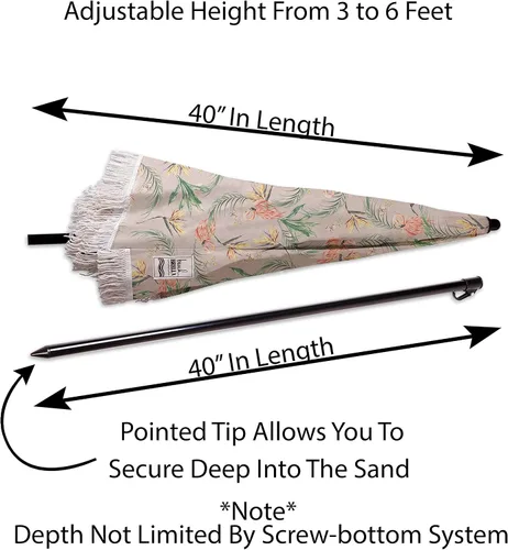 Vista 10 de Sombrilla de playa para arena, resistente al viento, con bolsa de anclaje de arena, portátil, flecos, bolsa de mezclilla, cuenta con parte inferior
