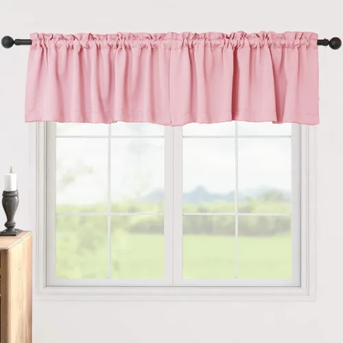 Vista 6 de Pickluc Cortinas opacas con cenefa de 18 pulgadas de largo, cortinas cortas con bolsillo para barra para ventana de cocina, baño, sala de estar