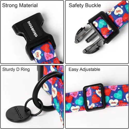 Vista 3 de DOGWONG Collar para perro de San Valentín, collar ajustable de algodón con corazón de caramelo azul, perfecto para perros pequeños a medianos