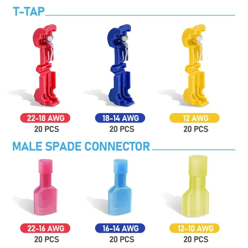 Vista 5 de TICONN 120 Piezas Conectores de Cable T Tap, Conector de Empalme Rápido de Cable T, Conectores T para Cableado con Estuche de Almacenamiento
