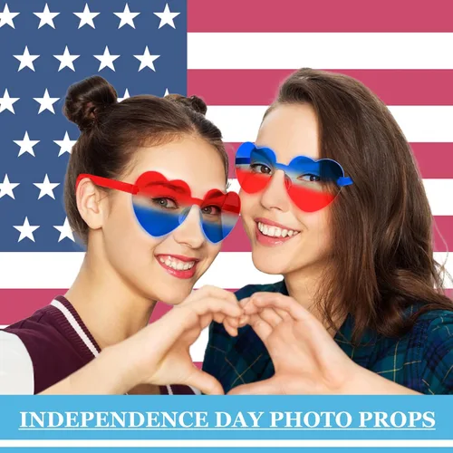 Vista 5 de JDHXBMW 4PCS Patriotic Sunglasses Heart Sunglasses 4th of July Sunglasses Heart Shaped Glasses Independence Day Party Favor