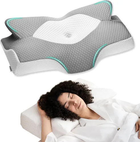 Vista 14 de Almohadas cervicales de espuma viscoelástica Elviros para el dolor de cuello y hombros, almohada para el cuello para dormir, almohadas para dormir