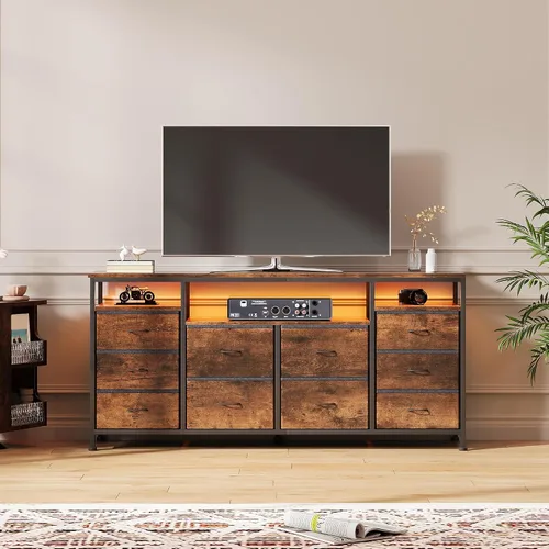 Vista 7 de Cómoda moderna de 10 cajones para soporte de TV de dormitorio Marrón rústico