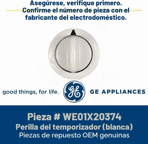 Vista 5 de General Electric - Conjunto de perilla para el temporizador de la secadora WE01X20374. blanco