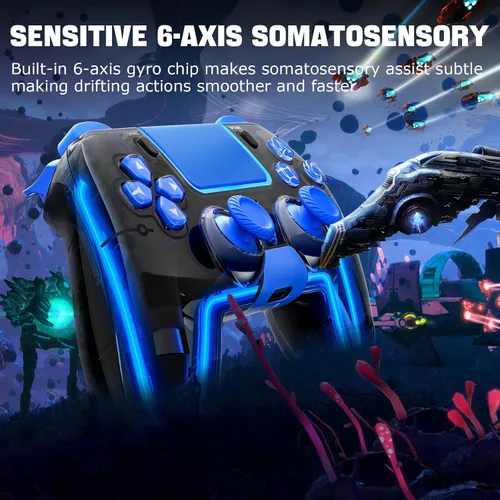 Vista 6 de BRHE Wireless PS4 Controller with Hall 3D JoysticksRGB LED LightsProgramming Funtion,PS4 Controller Remote Joystick Gamepad,Game Controller for