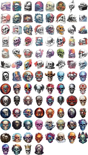 Vista 2 de Paquete de 100 calcomanías de calavera (tamaño grande), calcomanías para laptop, teléfono, automóvil, botella de agua, calcomanías para adultos