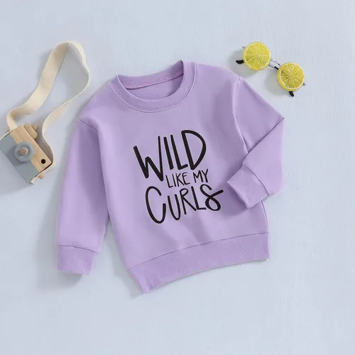 Vista 2 de Hnyenmcko Sudadera con estampado de letras Wlid Like My Curls para niños pequeños, para otoño e invierno, de 1 a 6 años