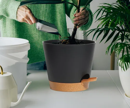 Vista 6 de Macetas de riego automático con orificio de drenaje y depósito, macetas grandes para plantas de interior y exterior, maceta de plástico