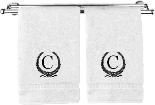 Vista 30 de Toalla de mano con monograma, regalo personalizado, 16 x 30 pulgadas, letra blanca bordada con diseño de corona en toalla negra, extra absorbente