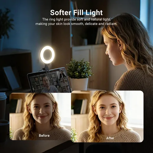 Vista 6 de NEEWER BR60 - Anillo de luz básico de 5 pulgadas para iluminación de videoconferencia, kit de luz con clip con soporte de trípode de escritorio