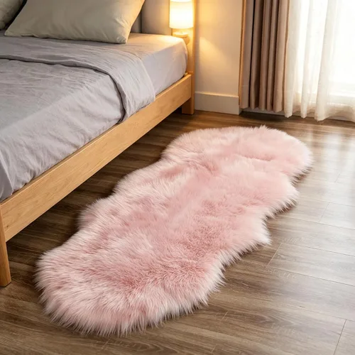 Vista 8 de Faux Fur Sheepskin Rug 2x6 ft, Fluffy Area Rug for Bedroom Living Room Aqua