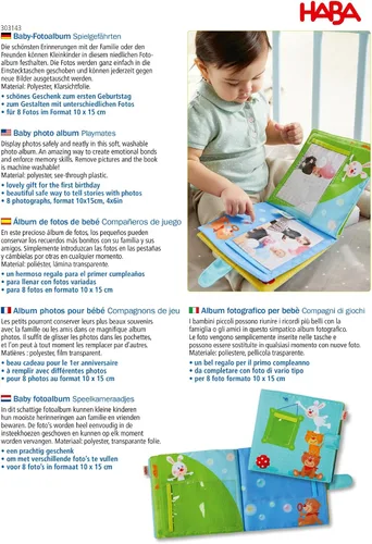 Vista 8 de HABA My First Photo Album – Libro de tela suave para bebé, álbum de bebé para (8) fotos de 4 x 6 pulgadas, juguetes sensoriales para bebés, libros