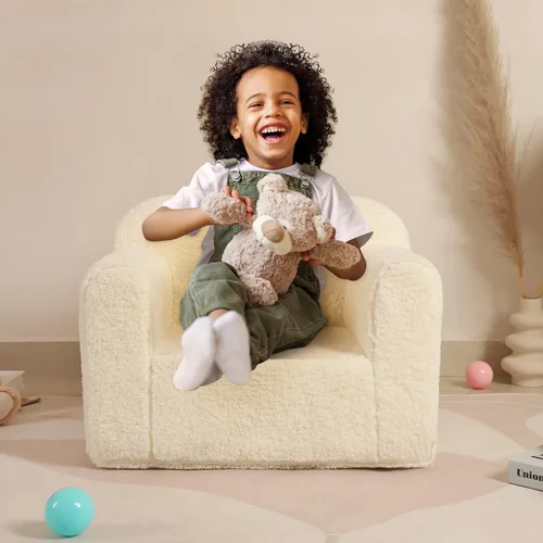 Vista 2 de MOMCAYWEX Silla de Sherpa Suave y Acogedora para Niños, Silla de Espuma Acogedora para Niños Pequeños para Niños y Niñas, Crema