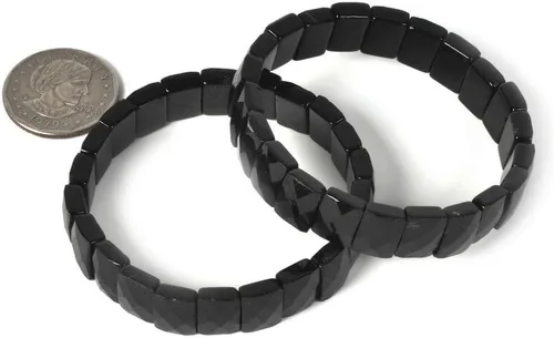 Vista 3 de Justinstones Pulsera elástica de cuentas rectangulares facetadas de 0.472 in con gemas semipreciosas de 7 pulgadas