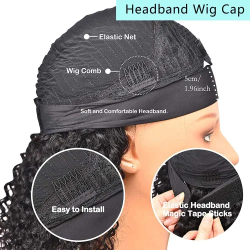 Vista 2 de XSY: Peluca de diadema de cabello humano de onda profunda sin pegamento, sin encaje frontal, peluca de diadema rizada, lista para usar y llevar