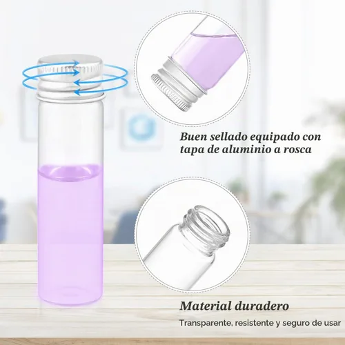 Vista 3 de Paquete de 30 botellas selladas de vidrio de 0.7 fl oz (0.7 fl oz), envases vacíos de muestra, frascos pequeños, botella de deseos con tapa