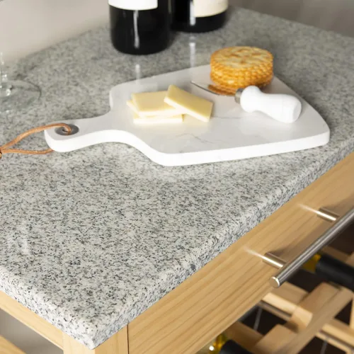 Vista 7 de Linon Isla de cocina con tapa de granito natural Mila con cesta de almacenamiento y ruedas